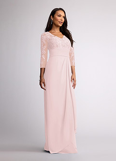 Azazie Joan Abiti per la Madre della Sposa Abito Tubino in Chiffon con Scollo a V in Pizzo Rosa Rossore image2