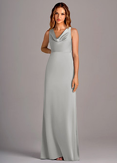 Azazie Wrenlee Bridesmaid Dresses Silver A-Line Stretch Satin Dress image6