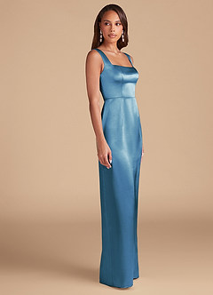 Azazie Flori Robes de demoiselle d'honneur Robe Fourreau en Satiné métallisé Fente Latérale Acier Bleuté image5