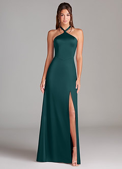 Azazie Elliana Bridesmaid Dresses Pine A-Line Side Slit Stretch Satin Dress image5