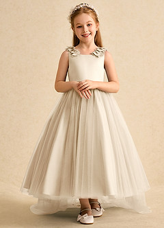 Azazie Lorita Flower Girl Dresses Champagne A-Line Beaded Tulle Dress image6