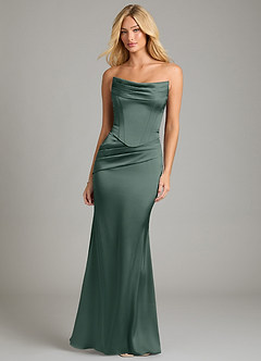 Azazie Sorrel Bridesmaid Dresses Sea Moss Mermaid Strapless Stretch Satin Convertible Dress image5