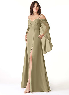 Azazie Cienna Bridesmaid Dresses Moss Green A-Line Off the Shoulder Chiffon Dress image4