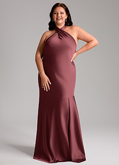 Azazie Lorena Bridesmaid Dresses Merlot Mermaid Pleated Stretch Satin Dress image7