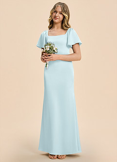 Azazie Chace Junior Cloud Blue Sheath Stretch Satin Dress image3