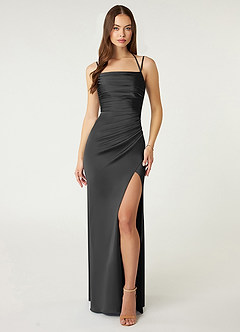 Azazie Desi Abiti da Damigella Abito Tubino in Raso Elasticizzato in Pizzo con Scollo Halter Nero image1