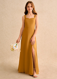 Azazie Makani Girls Formal Abiti da Ragazza di Fiori Abito A-Line in Chiffon Scollo a Cuore Caramello image3