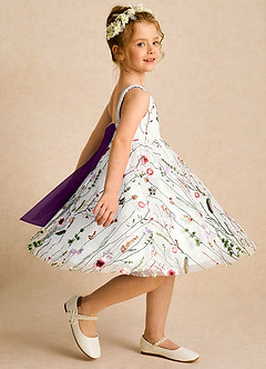 Azazie Peppa Flower Girl Dresses Ivory Grape A-Line Sweetheart Neckline Tulle Dress image4