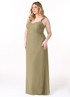 Azazie Denice Abiti da Damigella Abito Tubino in Chiffon a Pieghe Verde Muschio image11