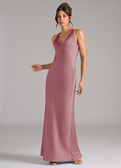 Azazie Tianna Bridesmaid Dresses Vintage Mauve Sheath Stretch Satin Dress image3