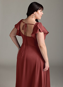 Azazie Bondi Robes de demoiselle d'honneur Robe Trapèze en Satin extensible Nœud Terracotta image12