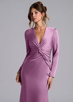 Azazie Valerie Bridesmaid Dresses Wisteria Mermaid Long Sleeve Stretch Satin Dress image6