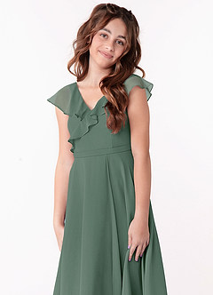 Azazie Posie Junior Eucalyptus A-Line Ruched Chiffon Dress image6