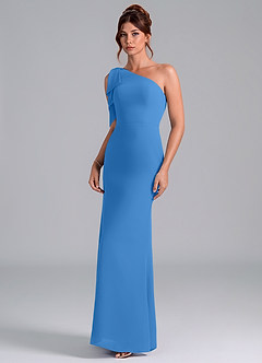 Azazie Rinna Bridesmaid Dresses Blue Jay Mermaid One Shoulder Chiffon Dress image3
