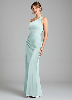 Azazie Madelyn Bridesmaid Dresses Mist Mermaid One Shoulder Stretch Satin Convertible Dress image6