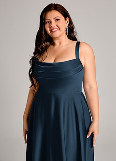 Azazie Shaude Bridesmaid Dresses Dark Navy A-Line Pleated Stretch Satin Dress image10