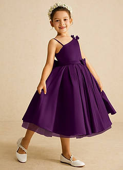 Azazie Lollipop Blumenmädchenkleider A-Linie One-Shoulder Matte Satin Kleid Traube image1