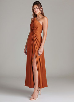 Azazie Brooke Suknie dla druhen Linia A Jedno ramię Satyna elastyczna Długość kostki Sukienka image5