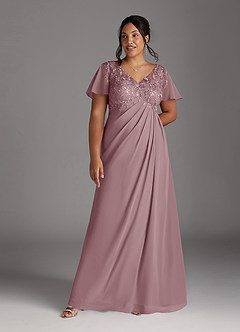 Azazie Holga Mother of the Bride Dresses Dusty Rose A-Line V-Neck Lace Chiffon Dress image9
