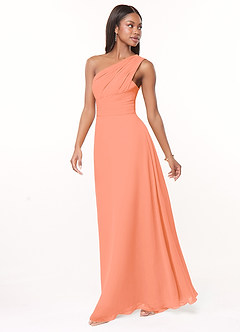 Azazie Ashley Vestidos de damas de honor Vestido de Atardecer de Gasa de Corte en A con Volante image4