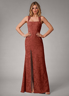 Azazie Luci Bridesmaid Dresses Terracotta Mermaid Pleated Floral Burnout Convertible Dress image5