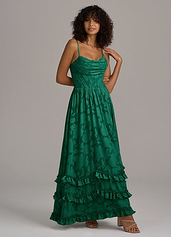Azazie Lettie Bridesmaid Dresses Emerald A-Line Corset Floral Burnout Dress image3