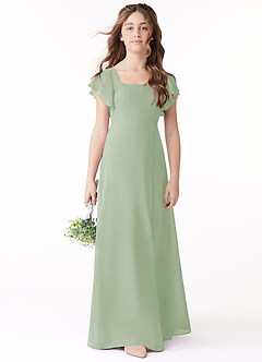 Azazie Bondi Junior Dusty Sage A-Line Bow Chiffon Dress image2