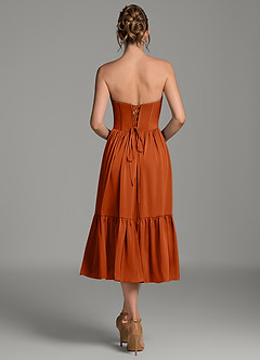 Azazie Delphina Bridesmaid Dresses Burnt Orange A-Line Corset Stretch Satin Convertible Dress image5