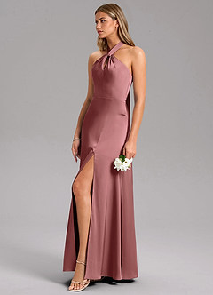 Azazie Tracie Bridesmaid Dresses Amethyst A-Line Side Slit Stretch Satin Dress image6