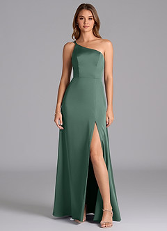 Azazie Trina Bridesmaid Dresses Eucalyptus A-Line One Shoulder Stretch Satin Dress image3