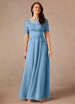 Azazie Raissa Mother of the Bride Dresses Steel Blue A-Line Lace Chiffon Dress image5