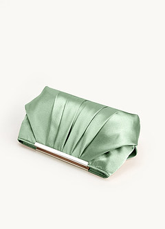 front Matching Color Metallic Satin Pleated Clutch