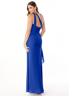 Azazie Maive Bridesmaid Dresses Royal Blue Sheath Pleated Ruffle Chiffon Dress image4