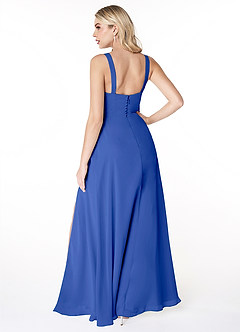 Azazie Jay Bridesmaid Dresses Royal Blue A-Line Square Neckline Side Slit Chiffon Dress image2