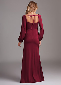 Azazie Charissa Bridesmaid Dresses Burgundy Sheath Long Sleeve Stretch Satin Dress image8
