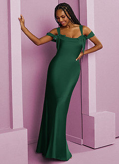 Barbie ♥ Azazie Abiti da Damigella Abito Tubino in Raso Elasticizzato Plissettato Verde Scuro image12