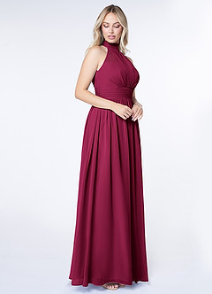Azazie Iman Vestidos de damas de honor Vestido Borgoña de Gasa de Línea A con Línea A fruncida image3