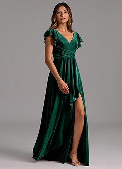 Azazie Omari Bridesmaid Dresses Emerald A-Line Pleated Velvet Dress image3