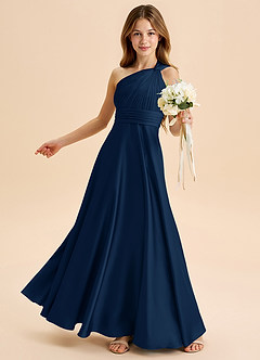 Azazie Charlize Junior Jurk van Stretch Satijn met A-Lijn Geplooid Donkere Marine image4