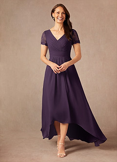 Azazie Polly Abiti per la Madre della Sposa Abito A-Line in Chiffon Pizzo Prugna image5