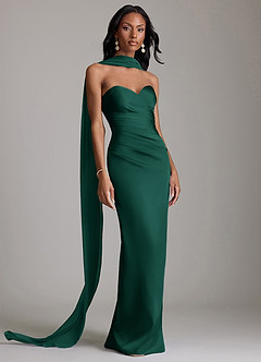 Azazie Sonora Vestidos de damas de honor Vestido de Esmeralda de Satén Elástico de Corte Recto con Sin tirantes image9