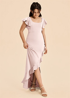 Azazie Demi Junior Vestido de Rosa Rubor de Satén Elástico de Corte Sirena con Lazo image5
