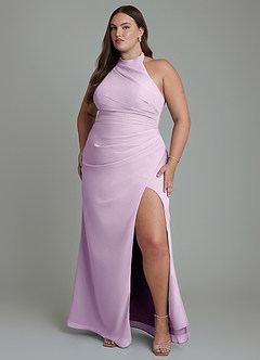 Azazie Jemma Bridesmaid Dresses Frosted Lilac Sheath Pleated Chiffon Dress image7