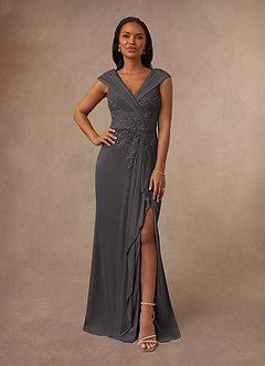 Azazie Calathea Mother of the Bride Dresses Steel Grey A-Line Lace Dress image1
