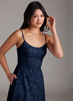 Azazie Moira Bridesmaid Dresses Dark Navy A-Line Side Slit Floral Burnout Dress image5