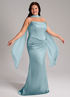 Azazie Sorrel Bridesmaid Dresses Moody Blue Mermaid Strapless Stretch Satin Convertible Dress image9