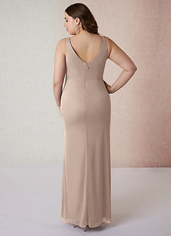Azazie Leandra Bridesmaid Dresses Taupe Mermaid V-Neck Pleated Mesh Dress image8
