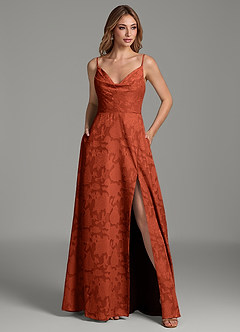 Azazie Sarella Bridesmaid Dresses Auburn A-Line Pleated Floral Burnout Dress image3