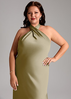 Azazie Lorena Bridesmaid Dresses Moss Green Mermaid Pleated Stretch Satin Dress image12