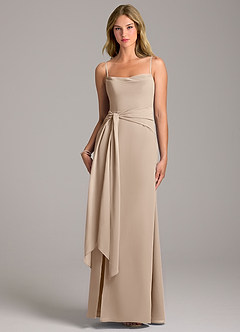 Azazie Tahlia Bridesmaid Dresses Taupe A-Line with Belt Chiffon Dress image5